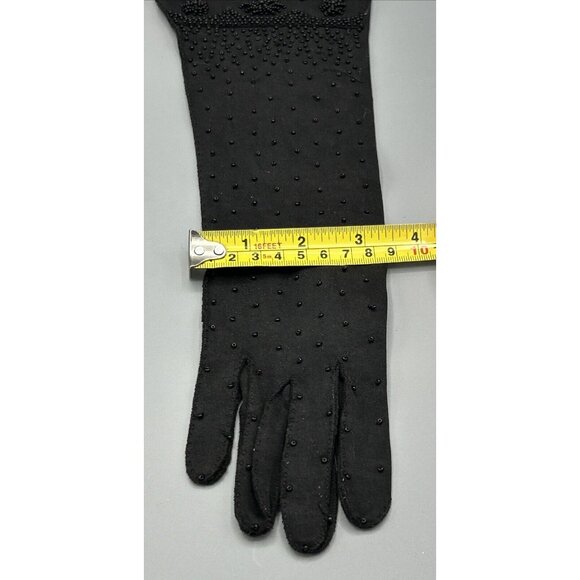 Gloves Opera Black Hand Beaded Gauntlet Scalloped Edge MCM 13.5” Long Vtg - Picture 3 of 10